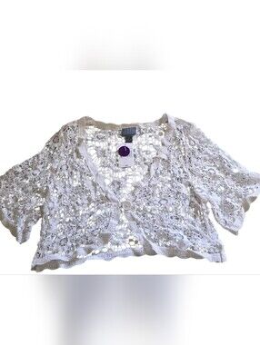 White Crochet Openwork Short-Sleeve Shrug